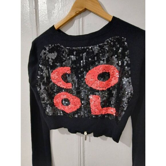 Who's who womens small cashmere wool angora black pink full zip sweater sequin - Picture 6 of 9